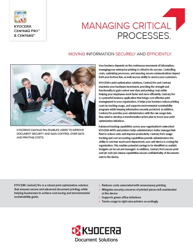 Kyocera, Software, Cost Control, Security Centraq Pro, Duplicating Systems